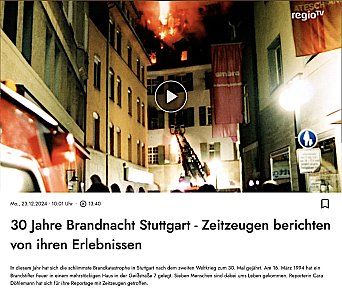 Reportage 30 Jahre Brandnacht Stuttgart