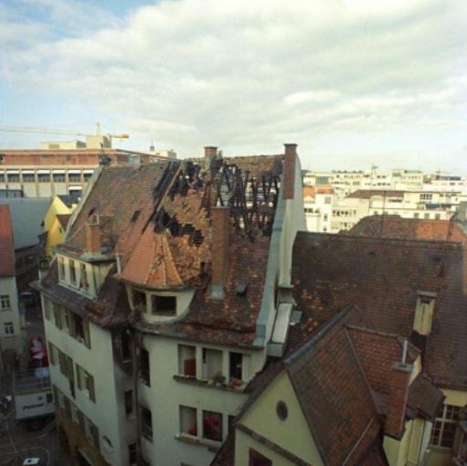 Das ausgebrannte Haus Geißstraße 7 1994